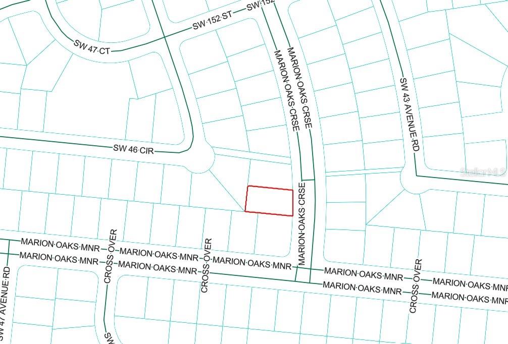 This is a map showing a highlighted property lot located near Marion Oaks Course — 0 SW MAR OAKS CRS, OCALA, FL
