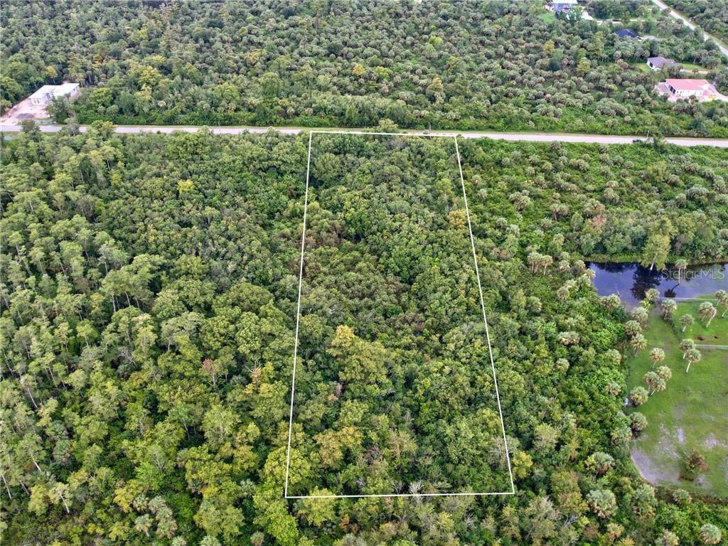 An aerial view shows a rectangular, wooded vacant lot outlined in white against surrounding vegetation — SHADY HOLLOW BOULEVARD E, NAPLES, FL
