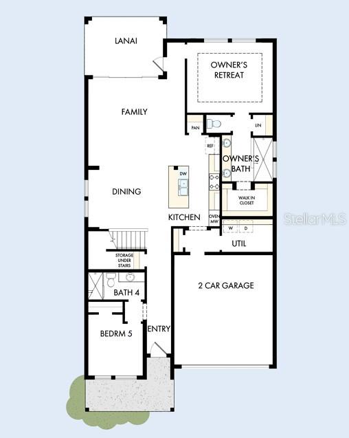 This is a floor plan for a single-story home with a two-car garage and lanai — 5825 NATIVE OAK STREET, MOUNT DORA, FL