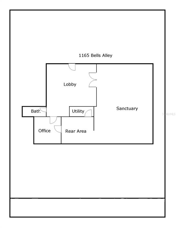This is a floor plan showing a lobby, sanctuary, office, bathroom, utility room, and rear area — 1165 1ST STREET S UNIT 1165, WINTER HAVEN, FL