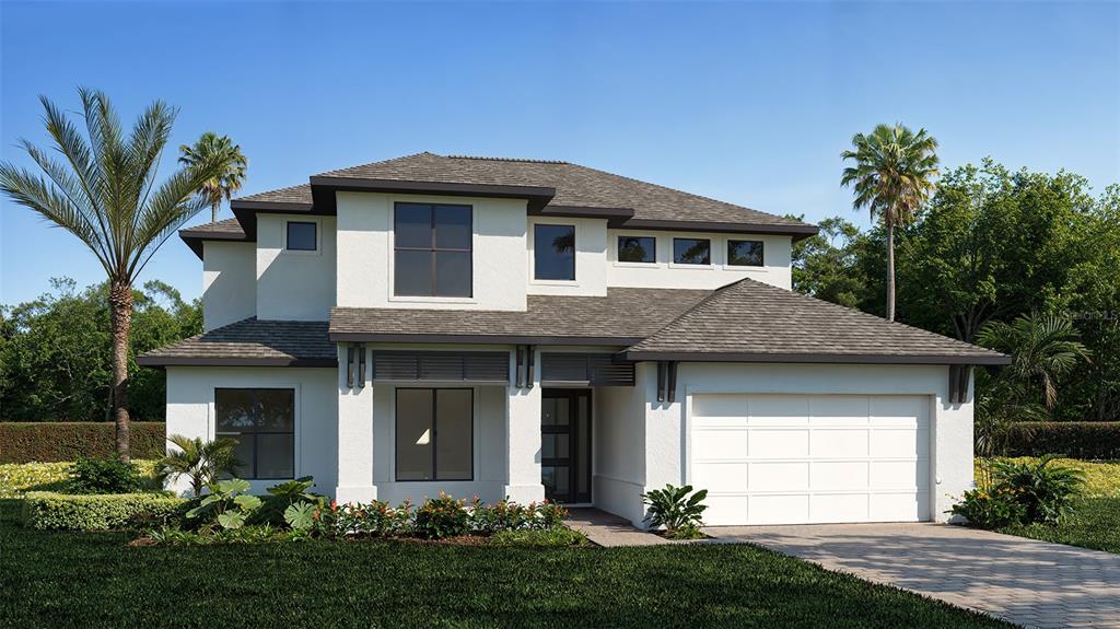 This is a digital rendering of a two-story suburban house with a two-car garage — 35087 COLSTRIP TRAIL, ZEPHYRHILLS, FL