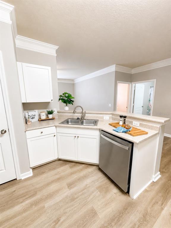 A kitchen features white cabinets, a stainless steel dishwasher, and a double-basin sink — 8813 VILLA VIEW CIRCLE UNIT 204, ORLANDO, FL