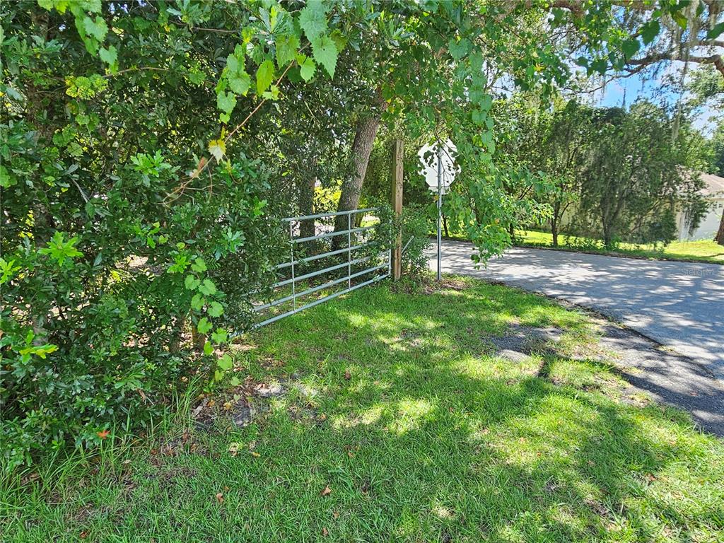 A metal gate stands at the edge of a grassy lot next to a paved road — 18TH STREET, ORANGE CITY, FL
