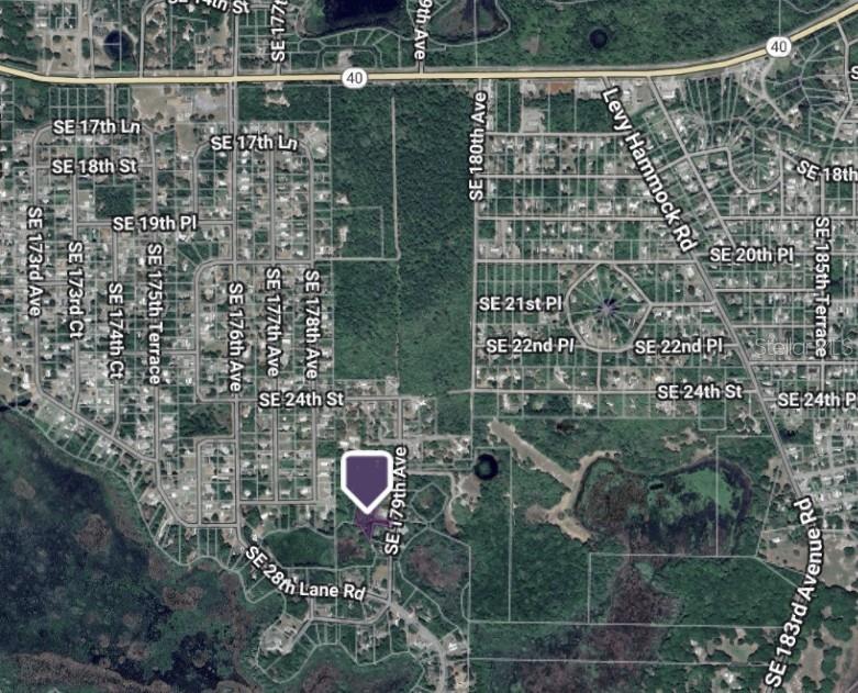 This is an aerial map view showing a residential lot highlighted in a suburban area — 2650 SE 179TH AVENUE, SILVER SPRINGS, FL